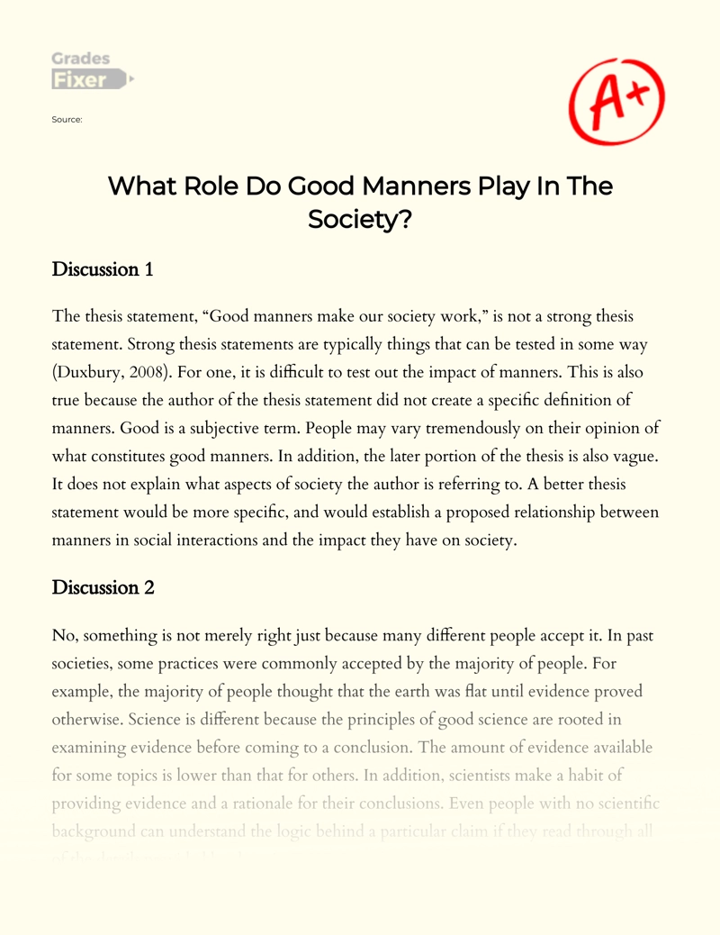 The Role of Good Manners in The Society essay