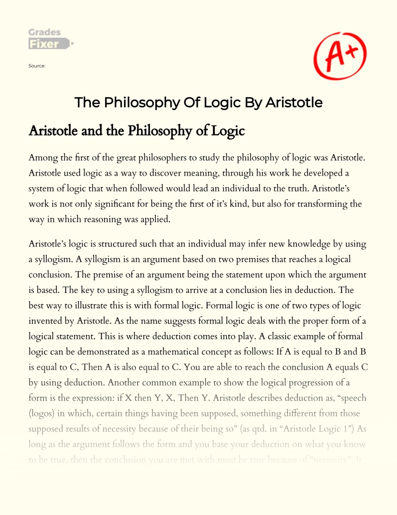 The Philosophy of Logic by Aristotle essay