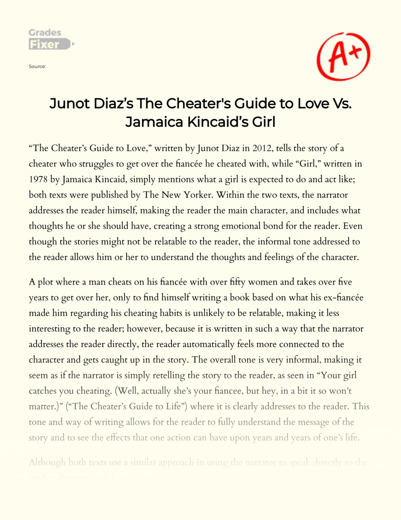 Junot Diaz’s The Cheater's Guide to Love Vs. Jamaica Kincaid’s Girl essay