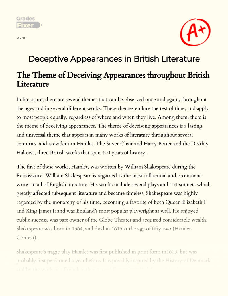 Deceptive Appearances in British Literature Essay