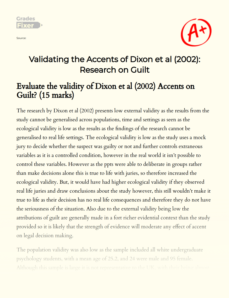 Validating The Accents of Dixon Et Al (2002): Research on Guilt Essay