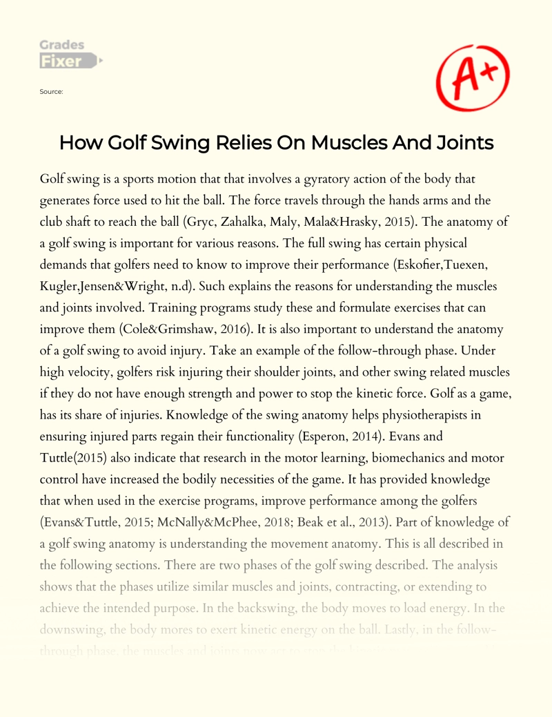 How Golf Swing Relies on Muscles and Joints Essay