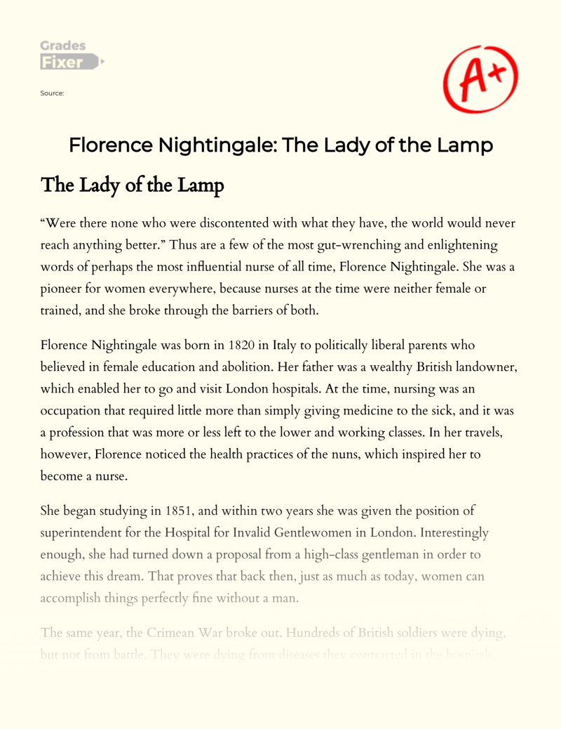 Florence Nightingale: The Lady of The Lamp essay