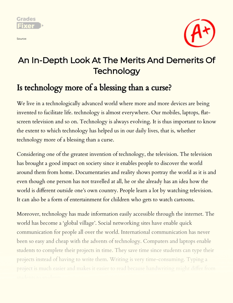 An In-depth Look at The Merits and Demerits of Technology essay