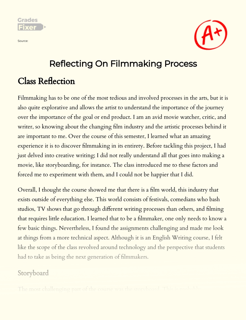 Film Production Experience: a Reflective Paper Essay
