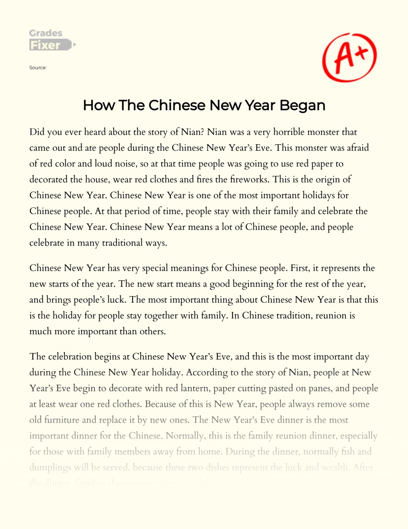 How The Chinese New Year Began Essay