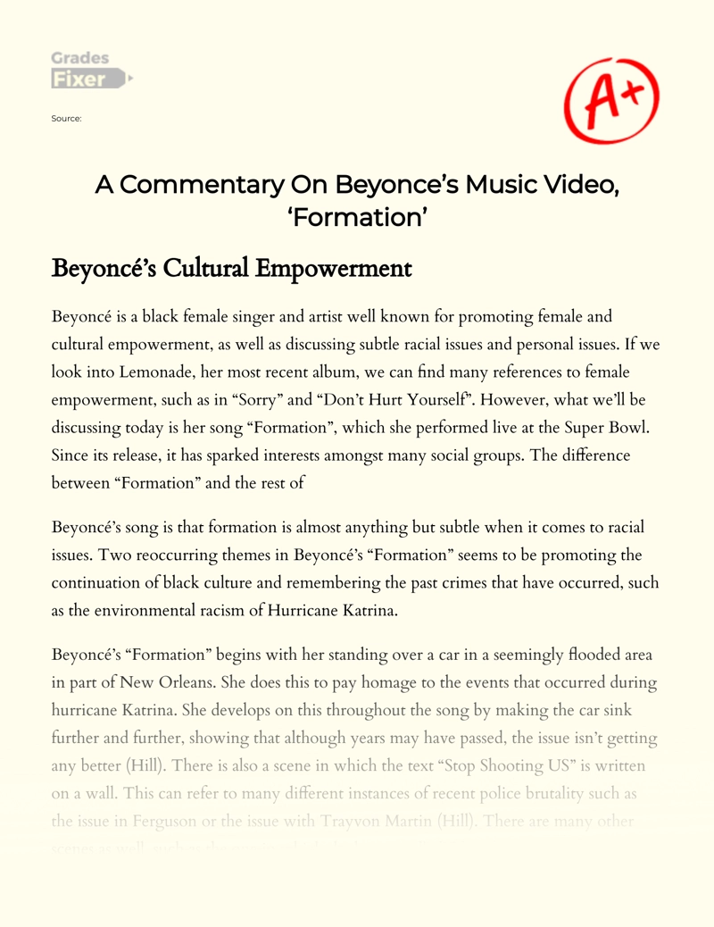 An Analysis of Beyonce's Music Video "Formation" Essay