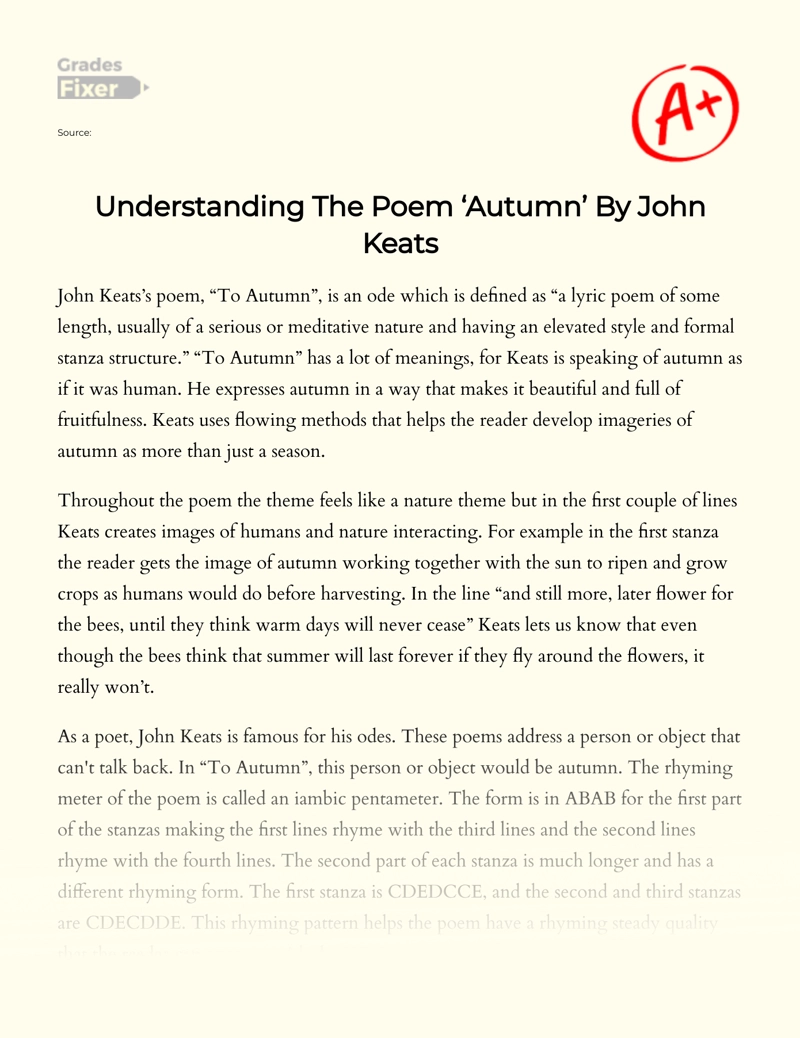 Understanding The Poem ‘autumn’ by John Keats Essay