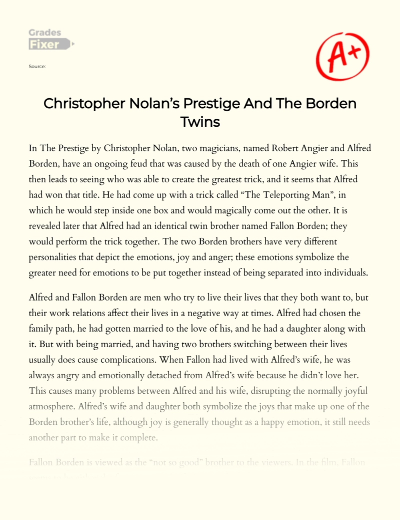 Christopher Nolan’s Prestige and The Borden Twins Essay
