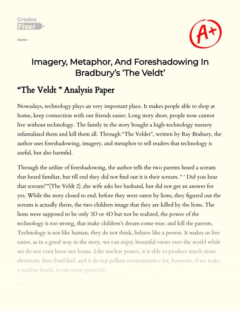 Imagery, Metaphor, and Foreshadowing in Bradbury’s "The Veldt" Essay