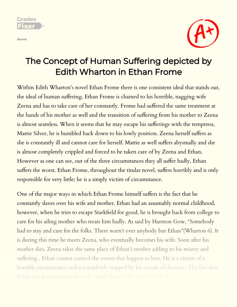 The Concept of Human Suffering Depicted by Edith Wharton in Ethan Frome essay