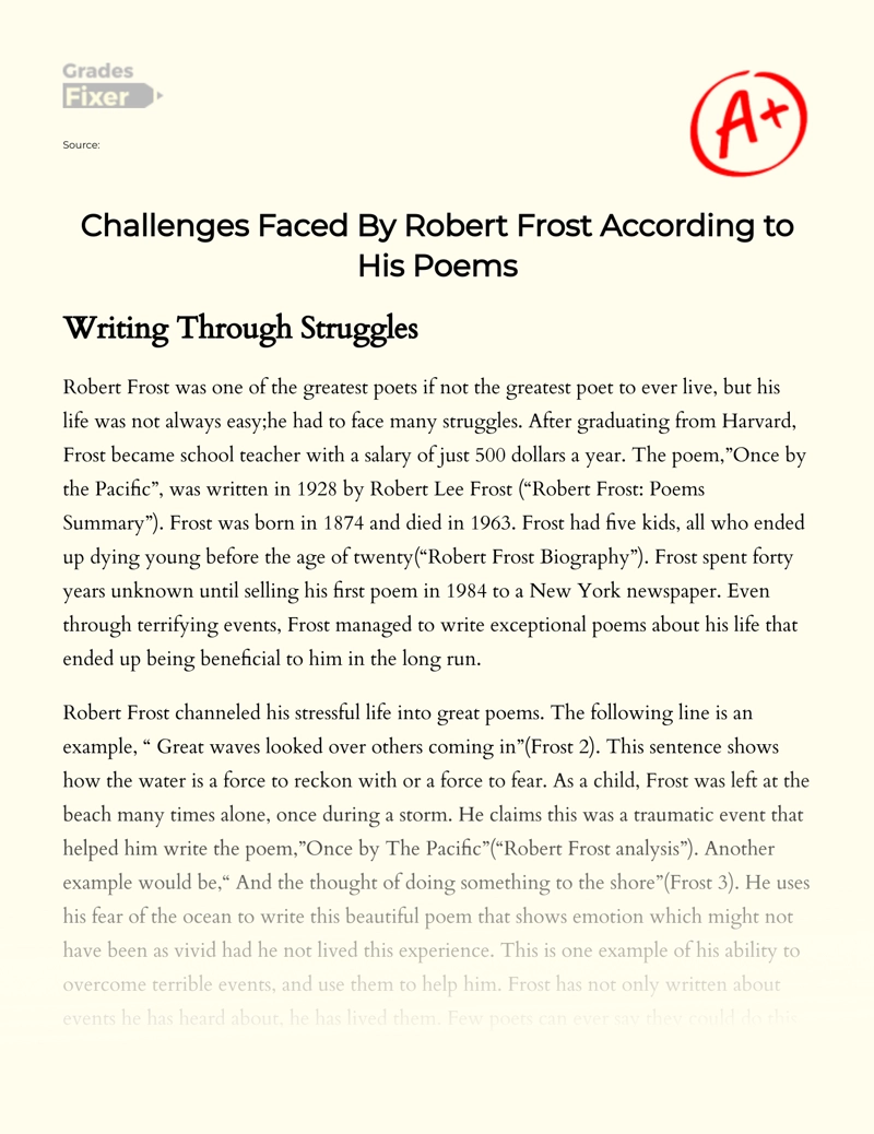 Challenges Faced by Robert Frost According to His Poems Essay