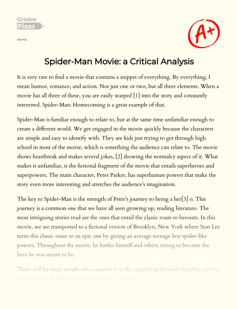 Spider-Man Movie: a Critical Analysis: [Essay Example], 30 words