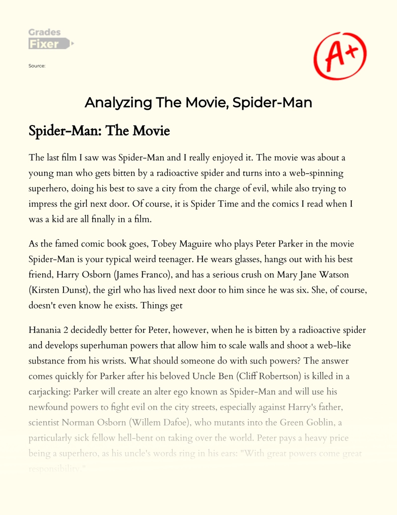 Analyzing The Movie, Spider-man Essay