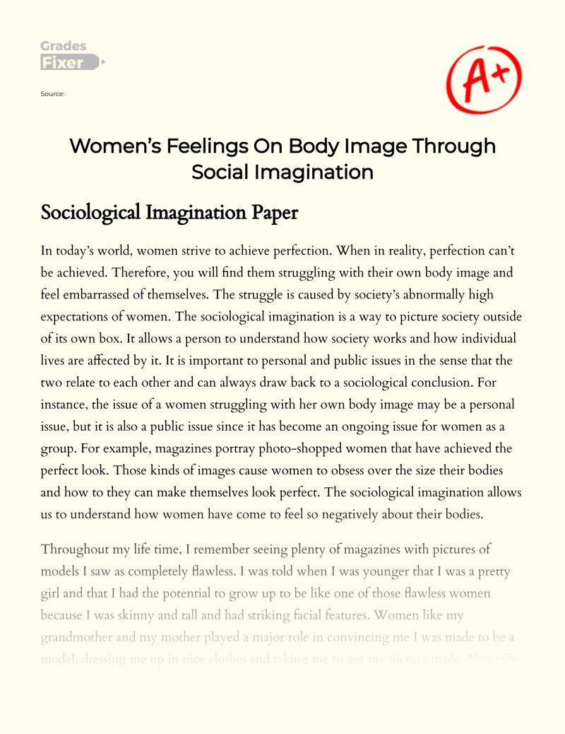 Women’s Feelings on Body Image Through Social Imagination essay