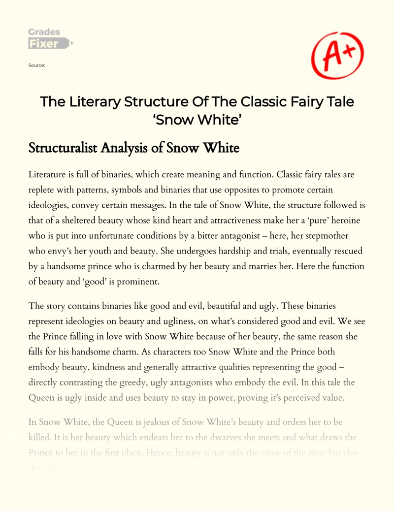 The Literary Structure of The Classic Fairy Tale ‘snow White’ Essay