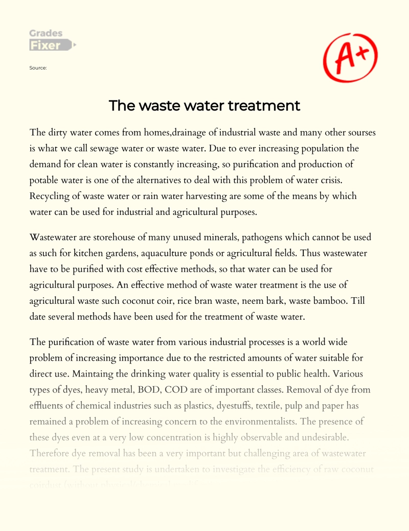 Steps of The Wastewater Treatment Process essay