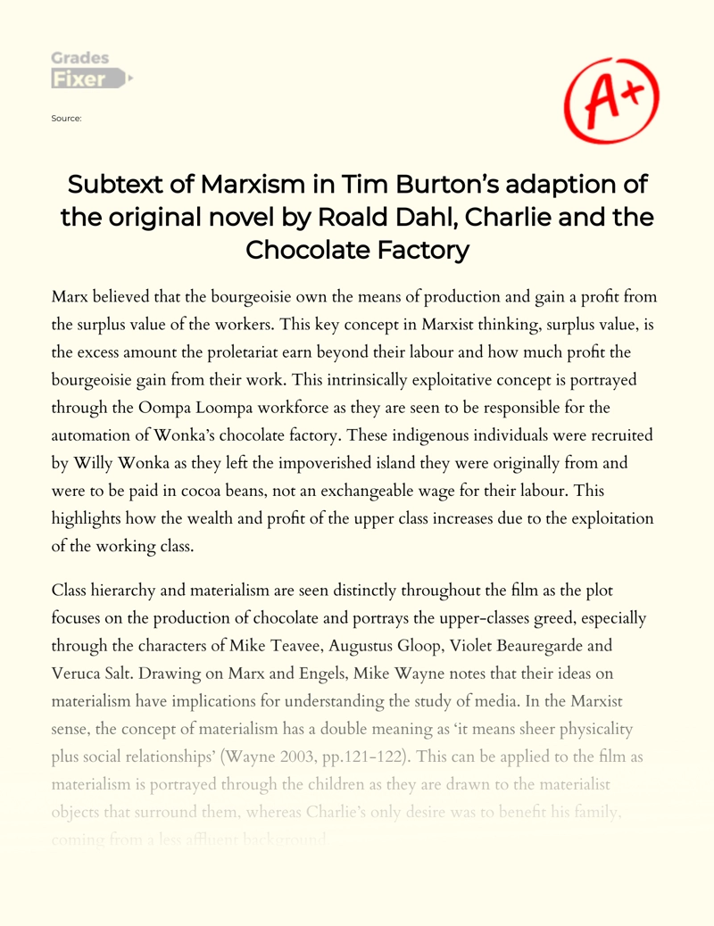 Marxism in Tim Burton's "Charlie and The Chocolate Factory" Essay