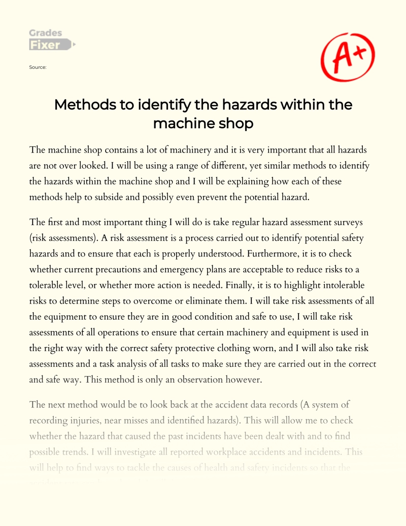 Methods to Identify The Hazards Within The Machine Shop essay