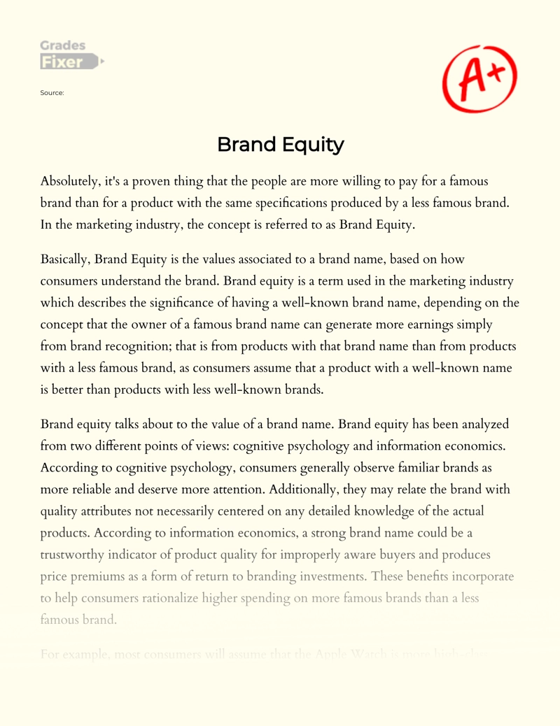The Role of Brand Equity in Marketing Industry Essay