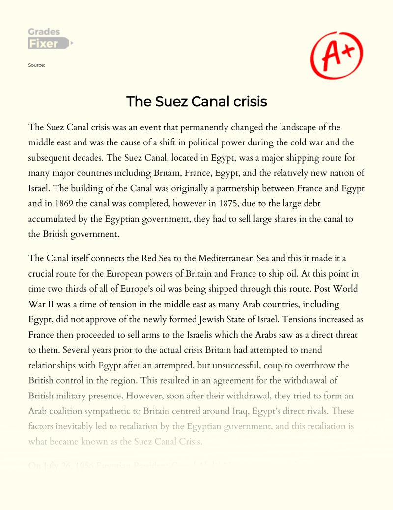The Suez Canal Crisis essay