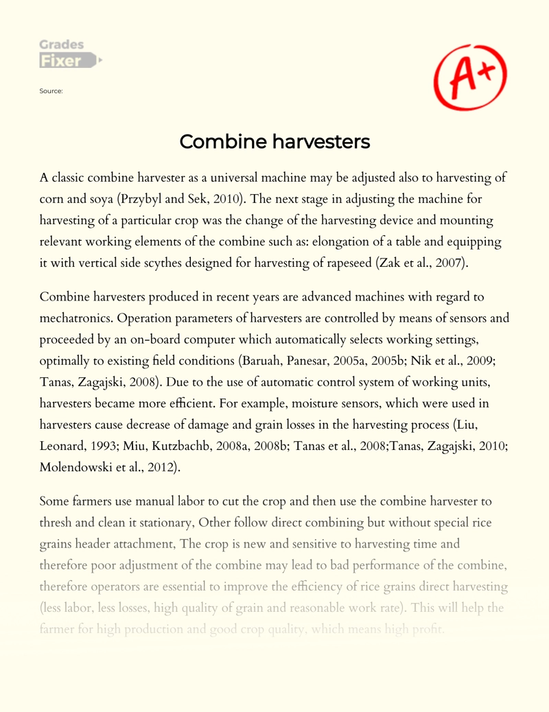 The Pluses of Using Combine Harvesters in Farming Essay