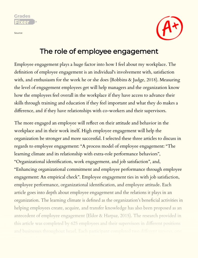 The Role of Employee Engagement essay