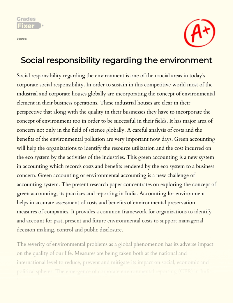 Protection of The Environment: It is The Responsibility of Citizens Essay