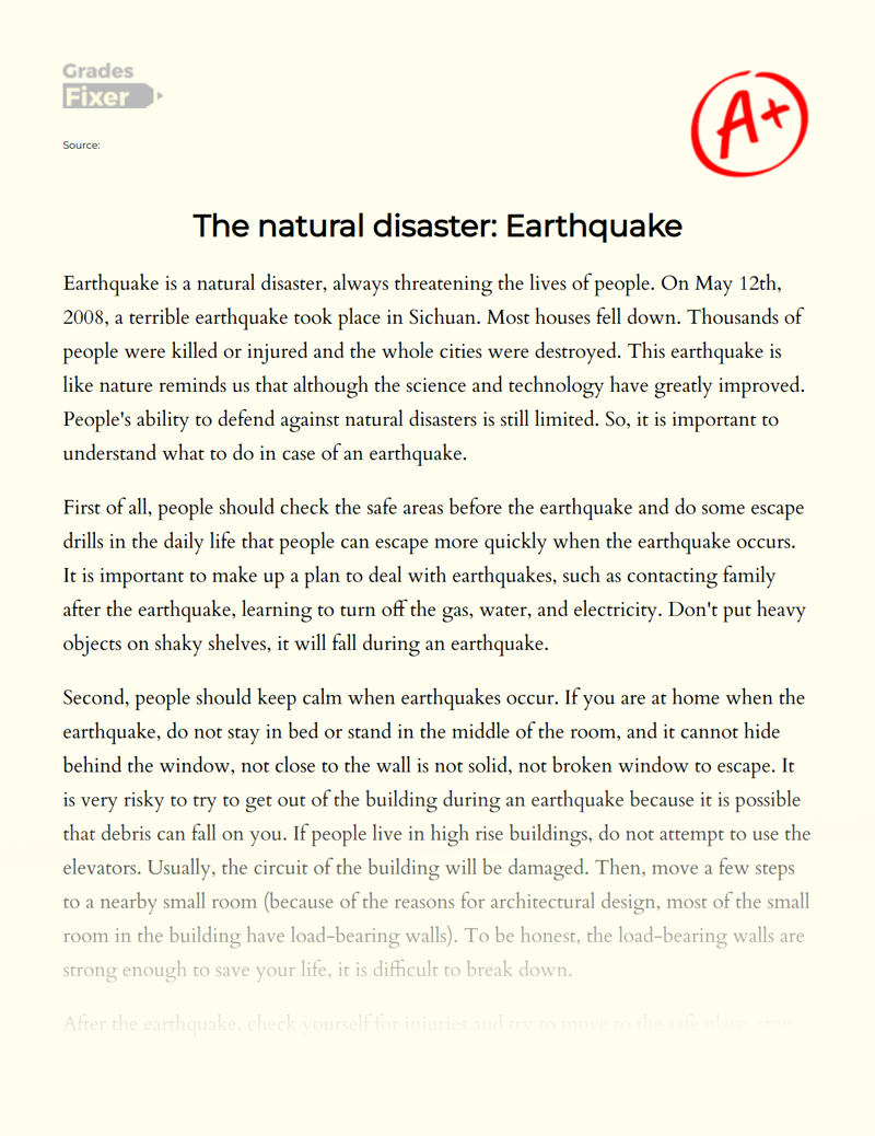 The Natural Disaster: Earthquake Essay