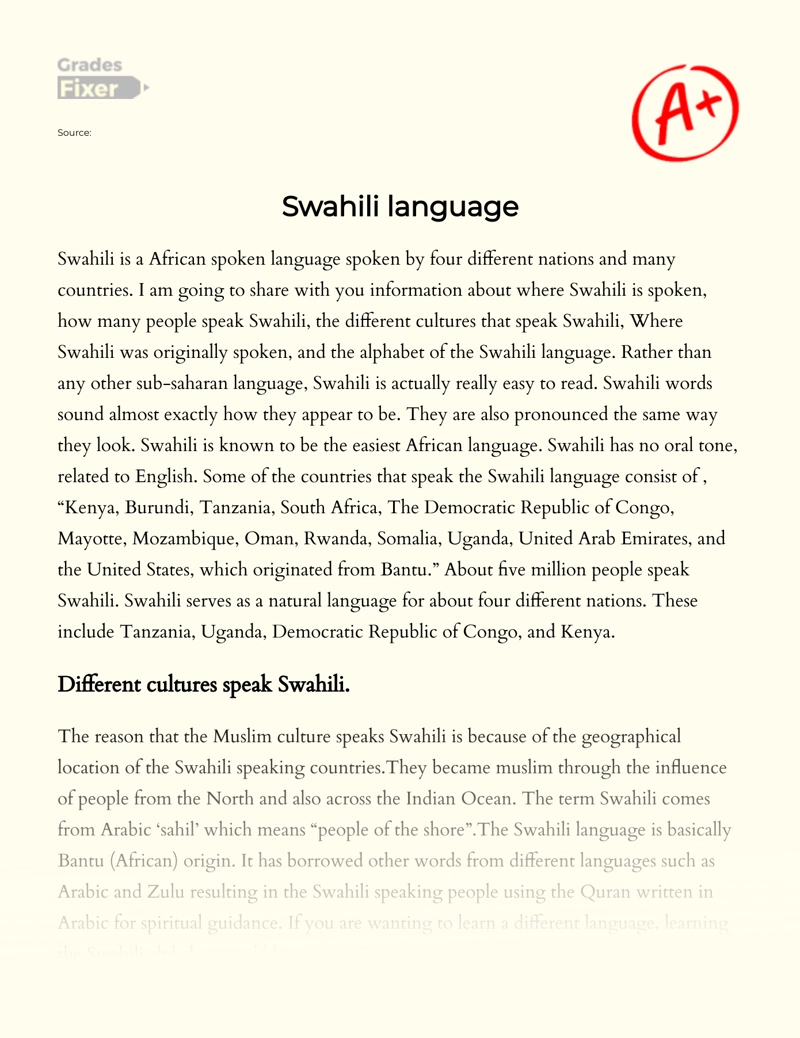 Countries and Territories that Speaking Swahili Language Essay