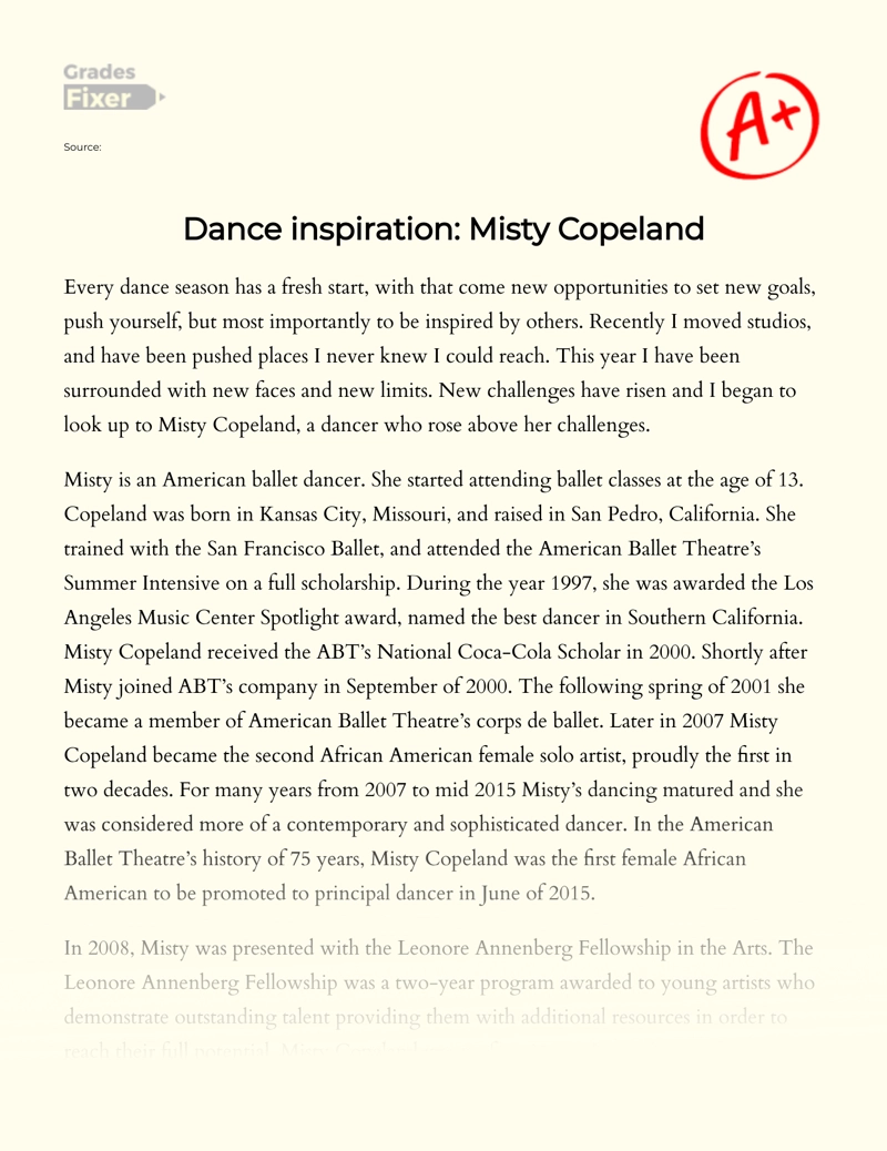 Dance Inspiration: Misty Copeland   essay