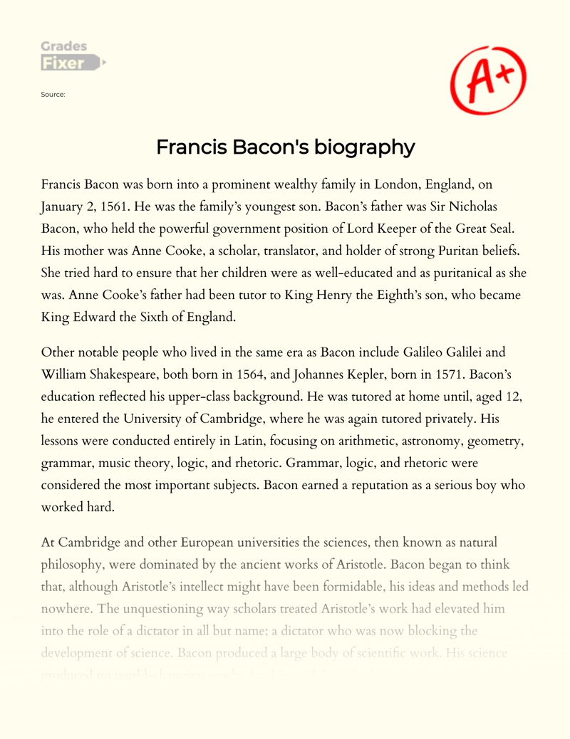 Francis Bacon, The Original Thinker of The 17th Century essay