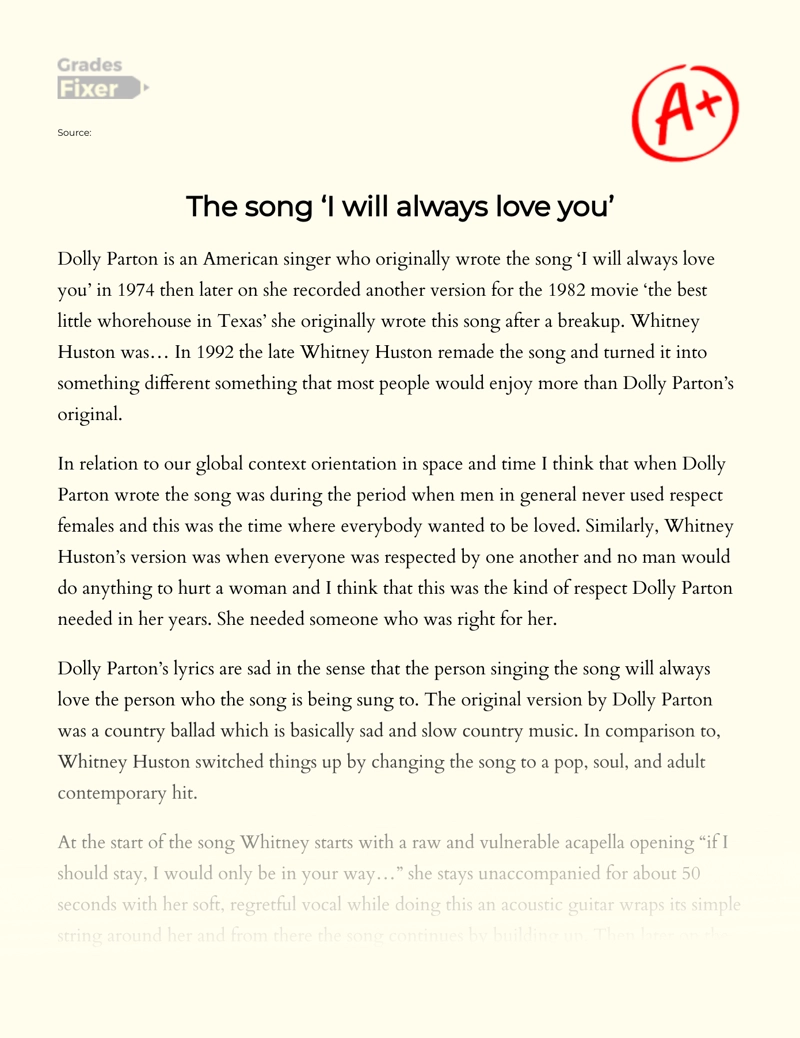 The Song ‘i Will Always Love You’  essay