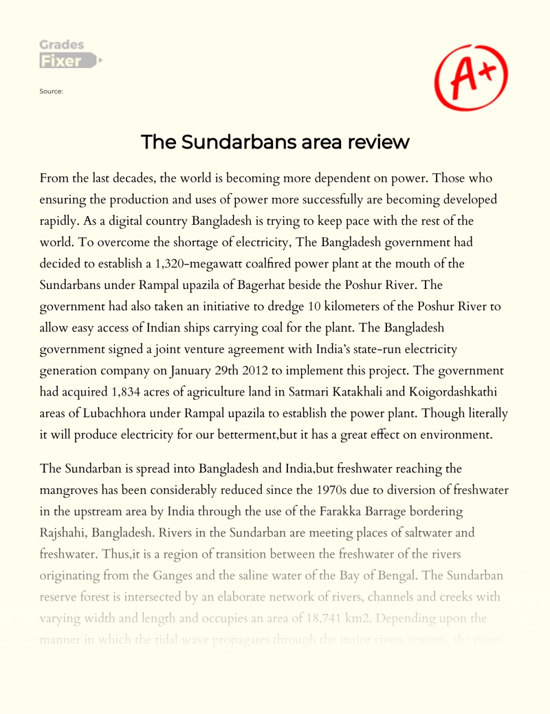 The Sundarbans Area Review Essay