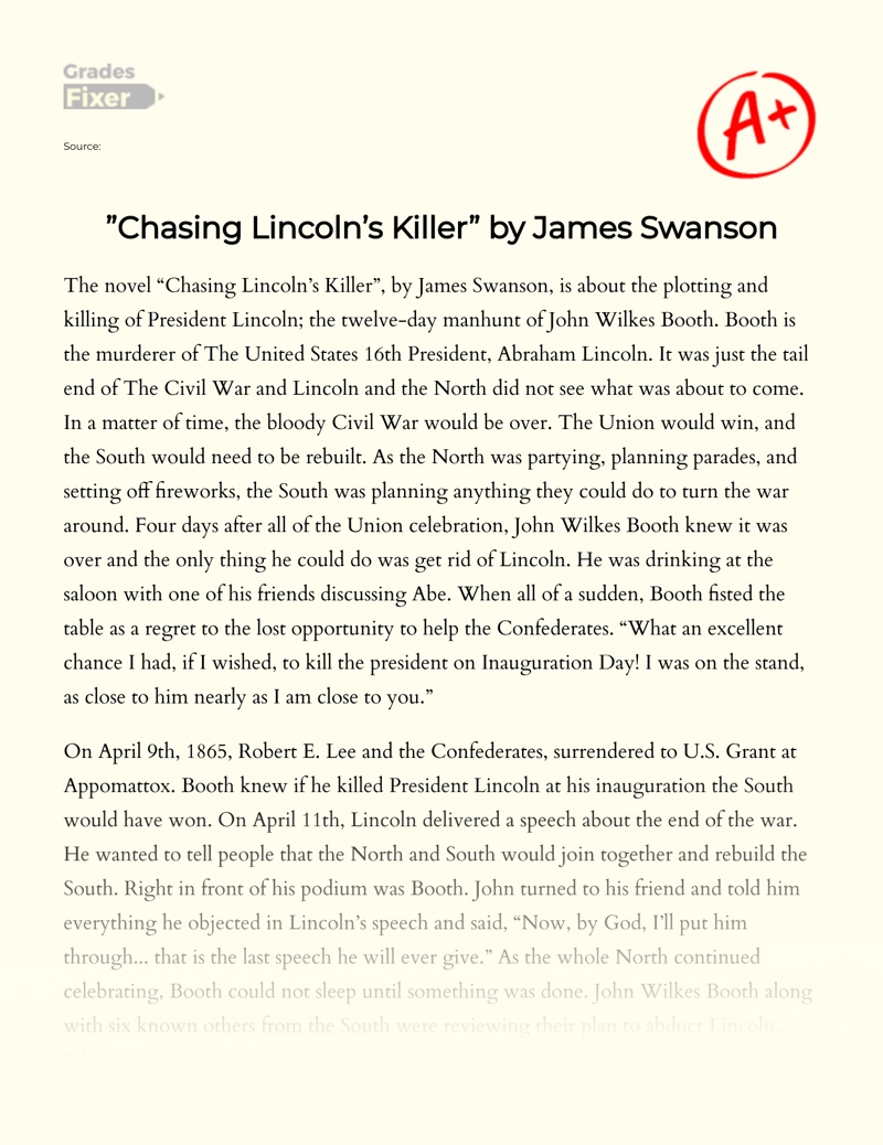 "Chasing Lincoln’s Killer" by James Swanson Essay