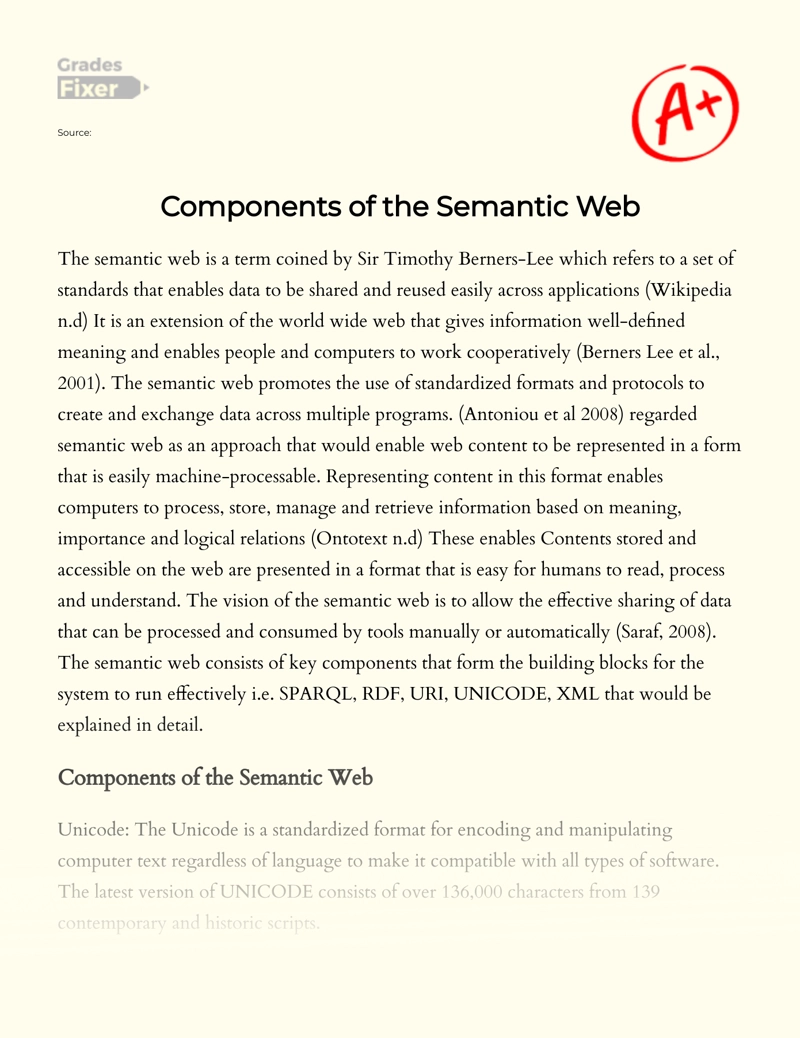 Components of The Semantic Web  Essay