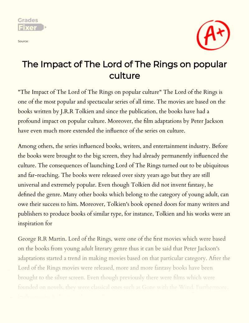 The Impact of "The Lord of The Rings" on Popular Culture Essay