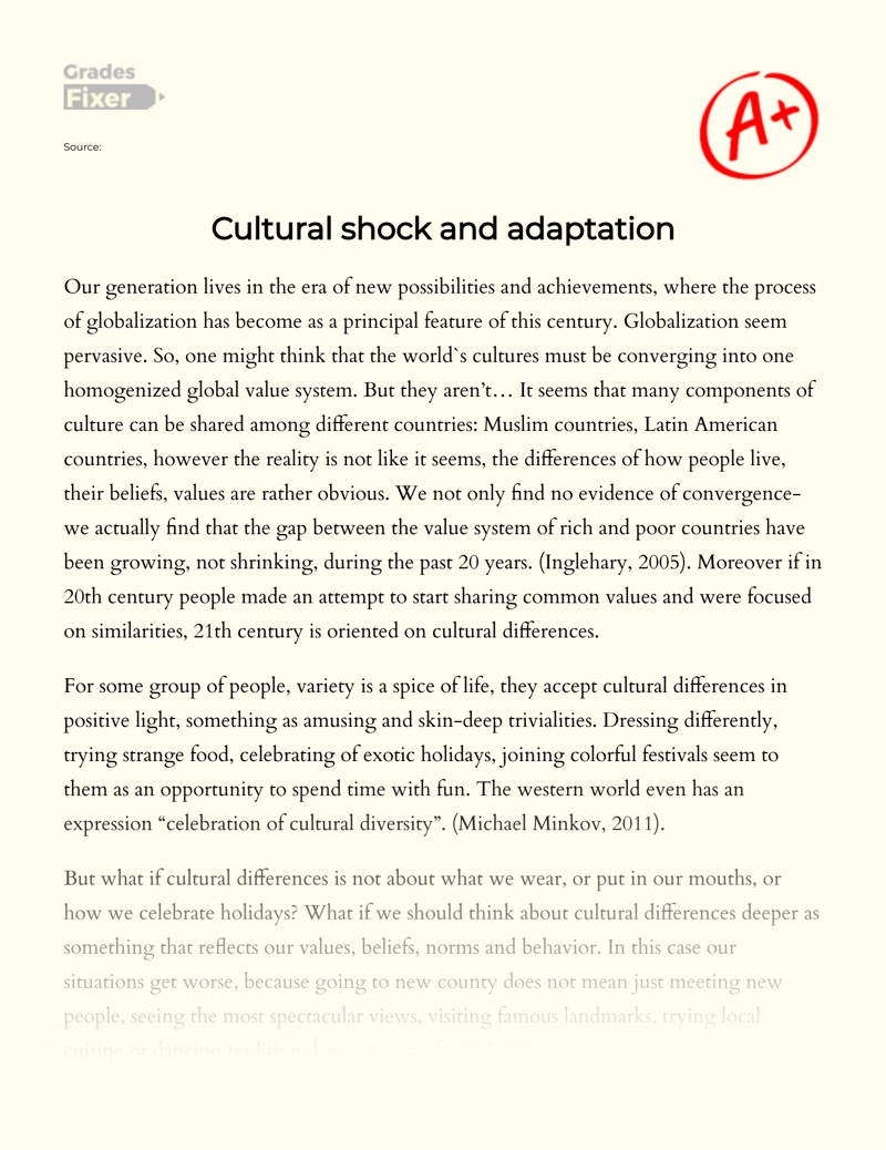 Cultural Shock and Adaptation Essay
