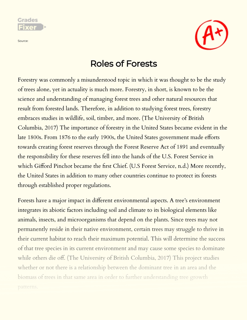 Roles of Forests Essay