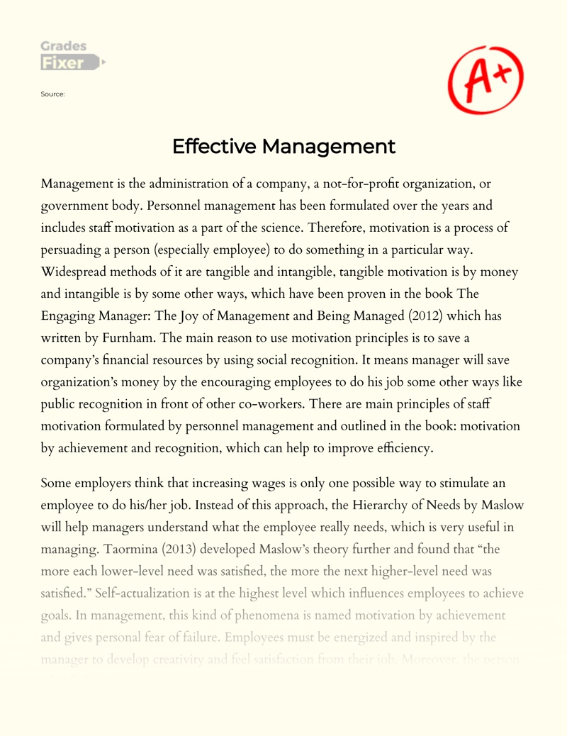 Effective Management and Motivation of Employees Essay