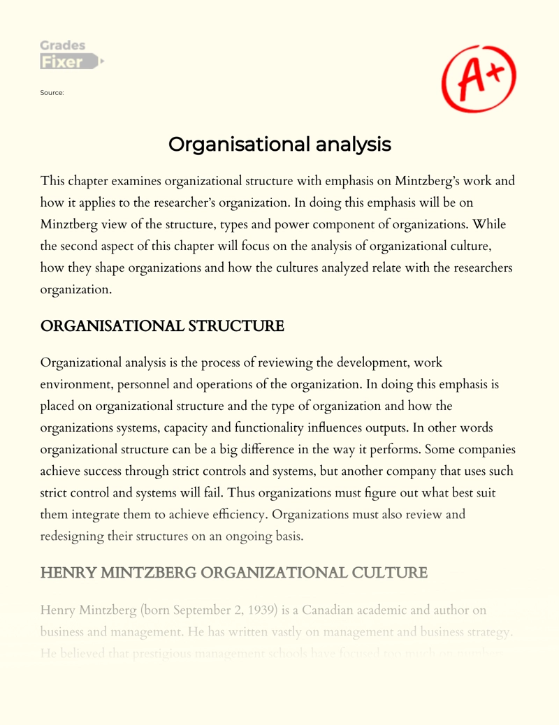 Organisational Analysis essay