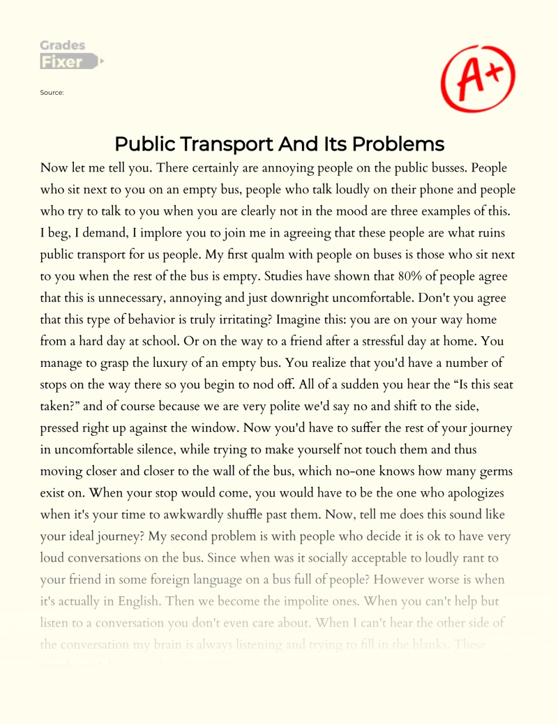 The Issue of Public Transport and Its Problems essay