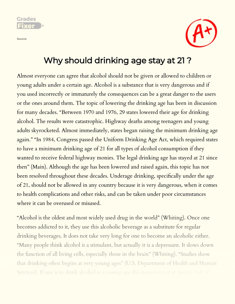 argumentative essay on drinking age