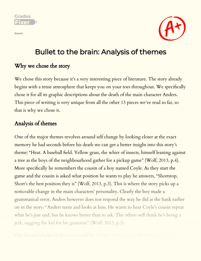 Bullet to The Brain: Analysis of Themes Essay