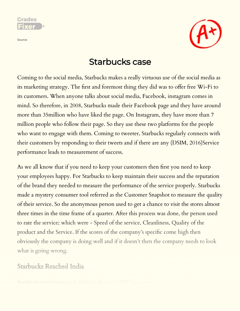 Starbucks Case Essay