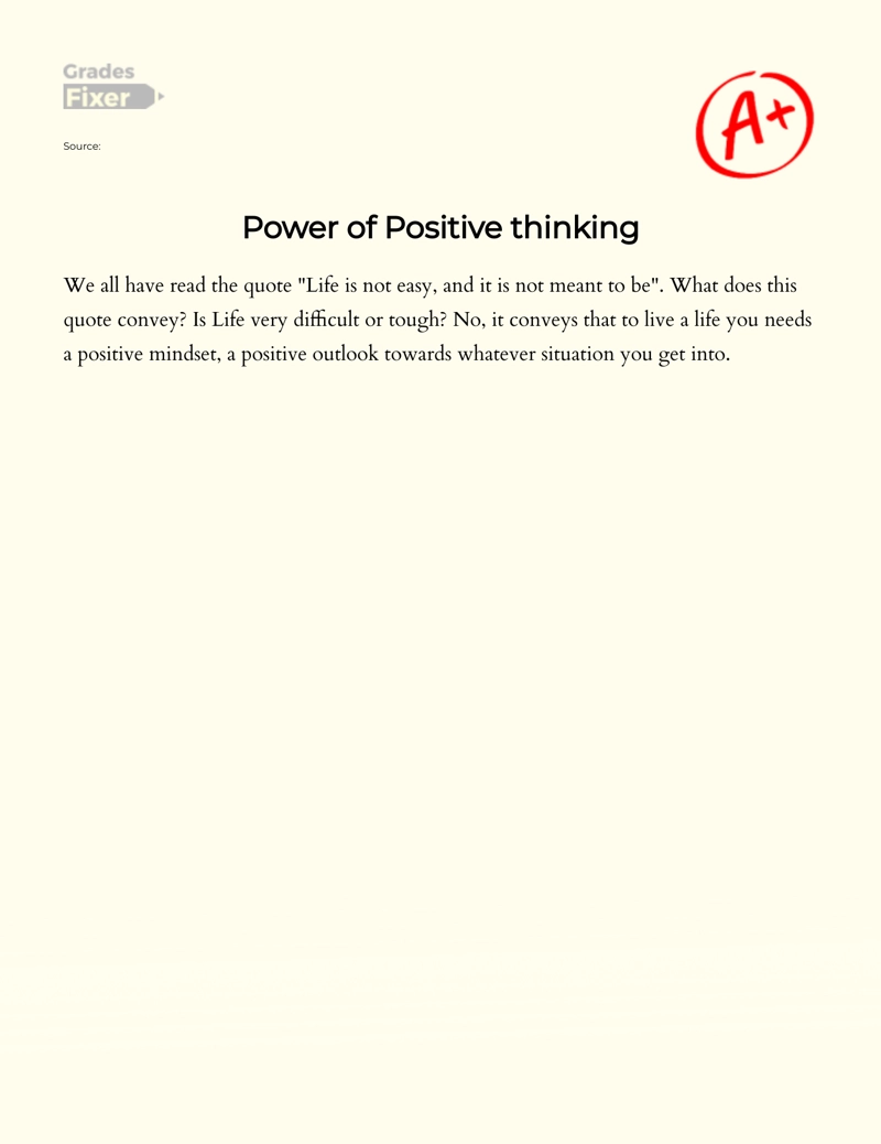 Power of Positive Thinking Essay