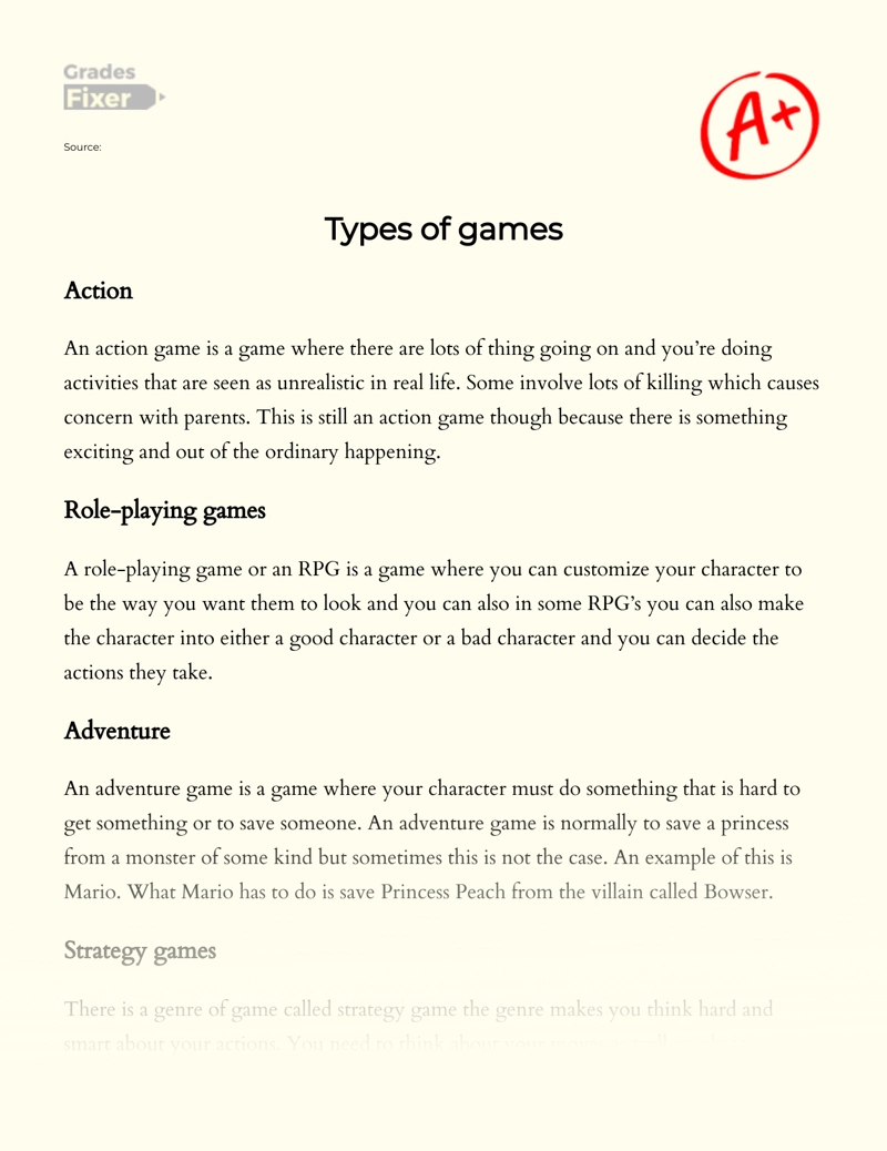 The Types of Video Games and The Consequences of Playing Them Too Much Essay
