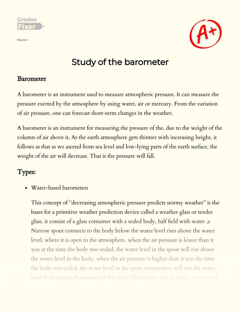 Study of The Barometer Essay