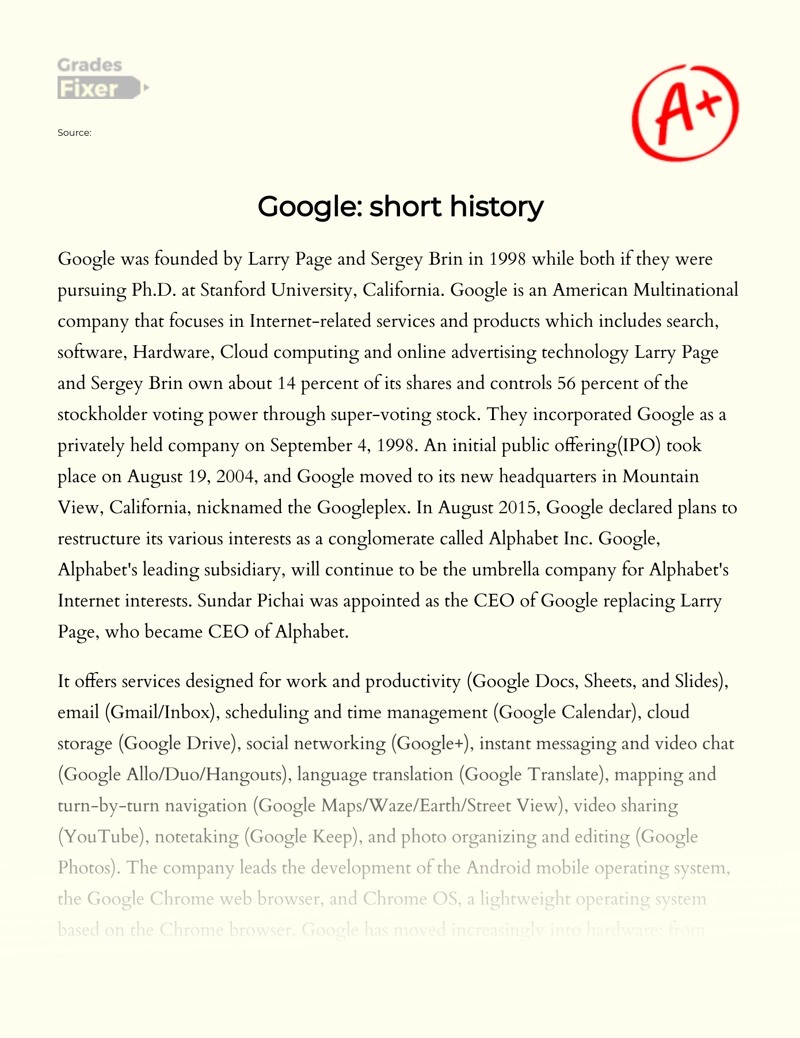 Google: Short History Essay