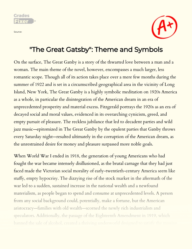 "The Great Gatsby": Theme and Symbols essay